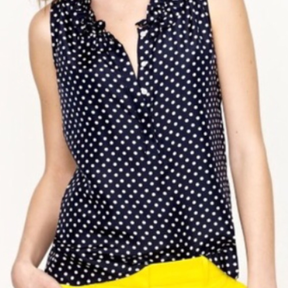 J.Crew Factory sleeveless navy polka dot blouse